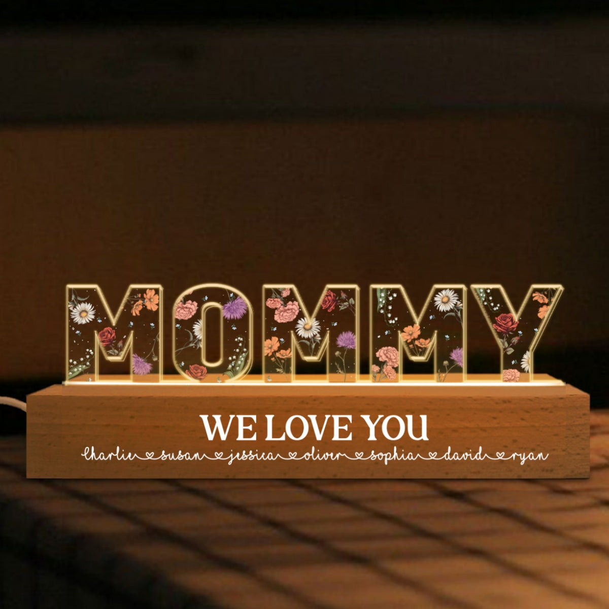 Personalized Flower Printed LED Night Light-CustomLove
