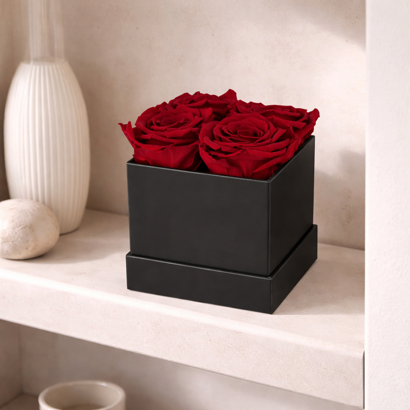 4 Rose Black Box with Infinity Roses Luxury Gift
