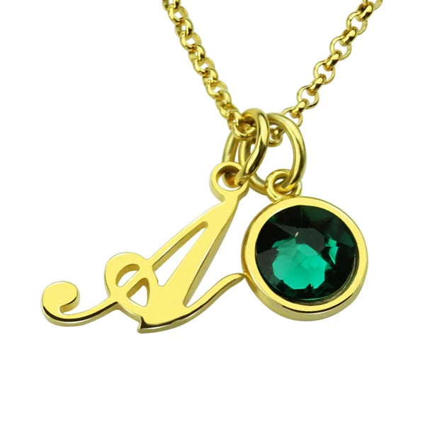 Personalized Birthstone Initial Letter Necklace-CustomLove