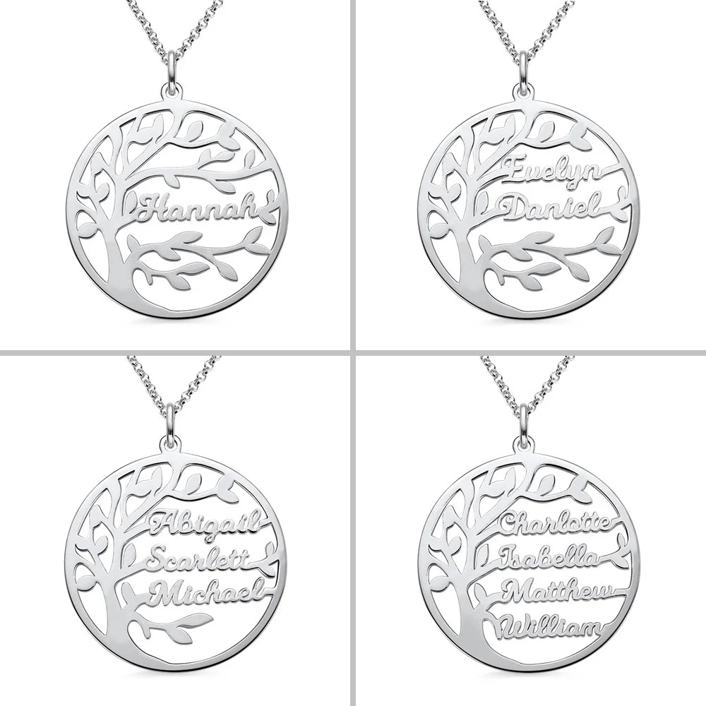 Personalized Family Tree Name Necklace in Stainless Steel-CustomLove
