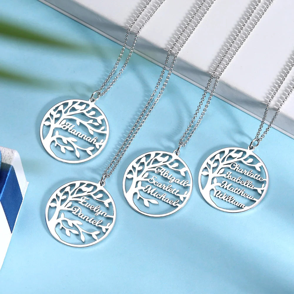 Personalized Family Tree Name Necklace in Stainless Steel-CustomLove