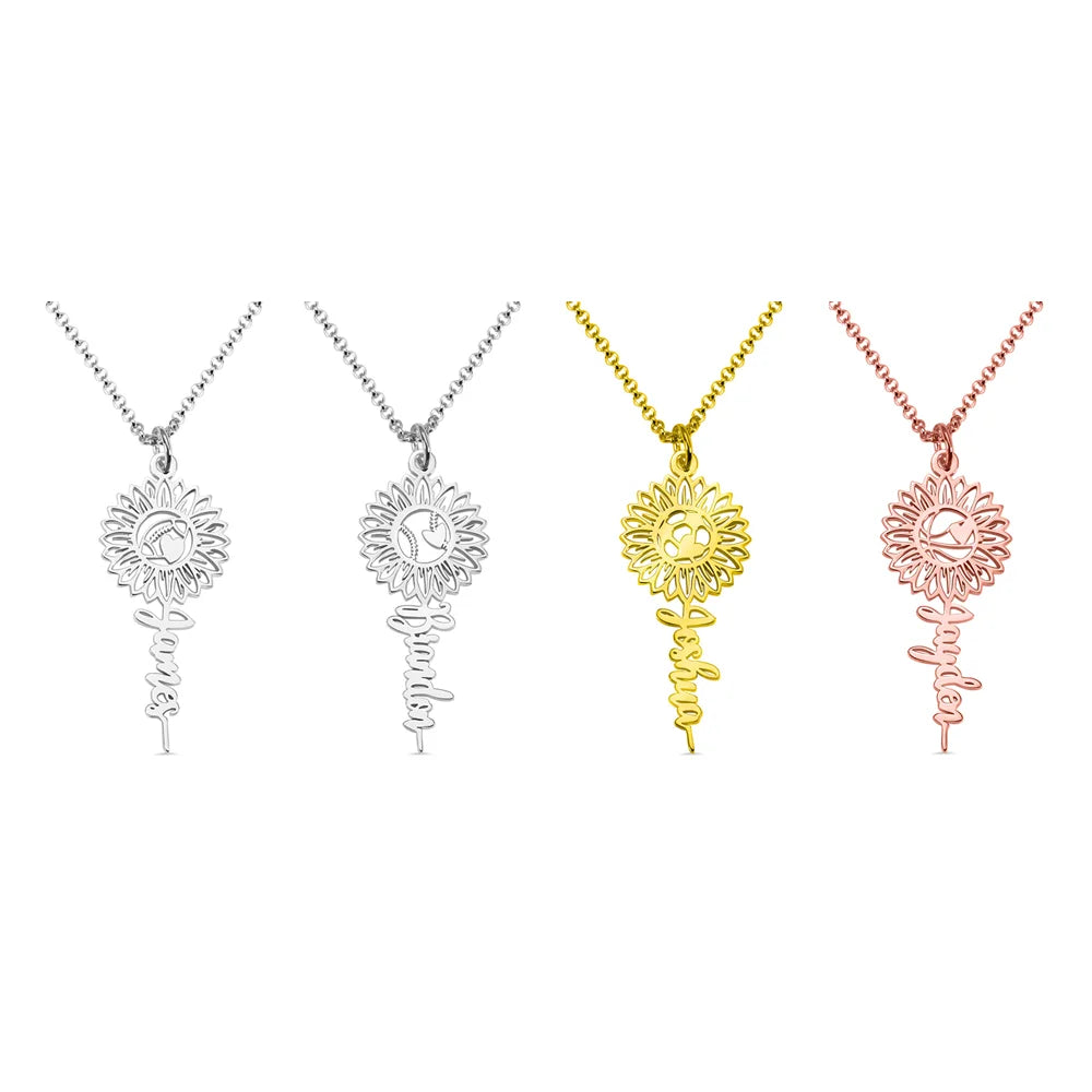 Personalized Sunflower Name Necklace with Ball-CustomLove