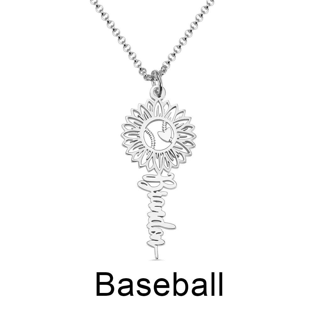 Personalized Sunflower Name Necklace with Ball-CustomLove