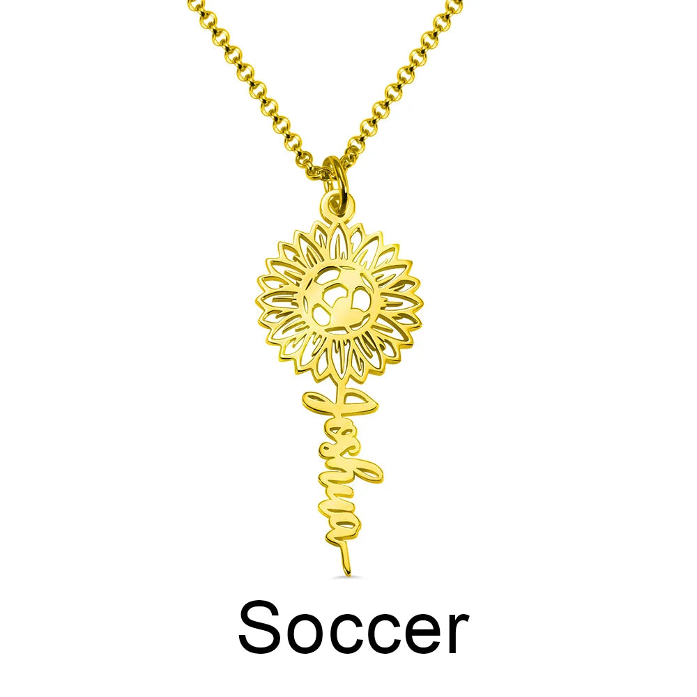 Personalized Sunflower Name Necklace with Ball-CustomLove