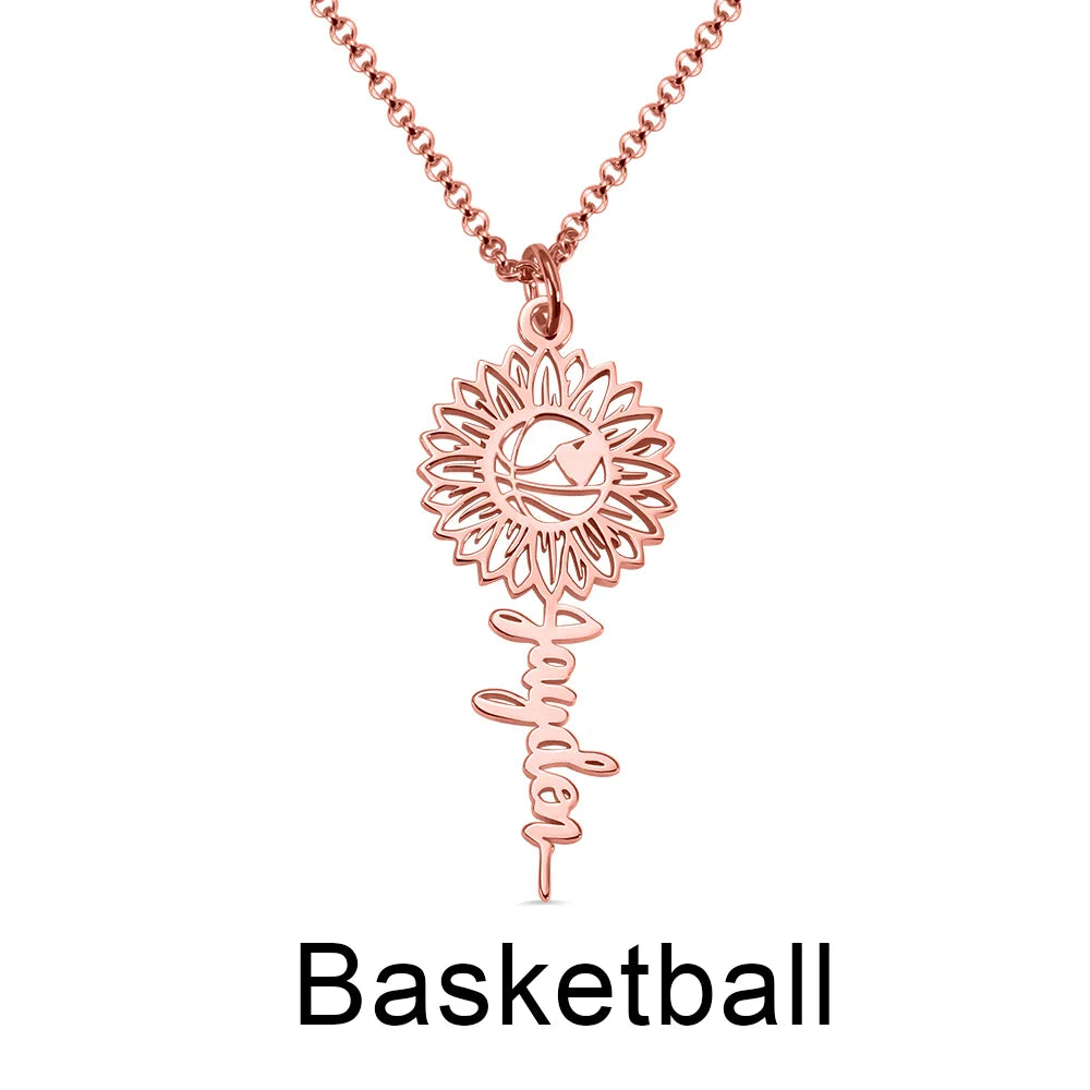 Personalized Sunflower Name Necklace with Ball-CustomLove