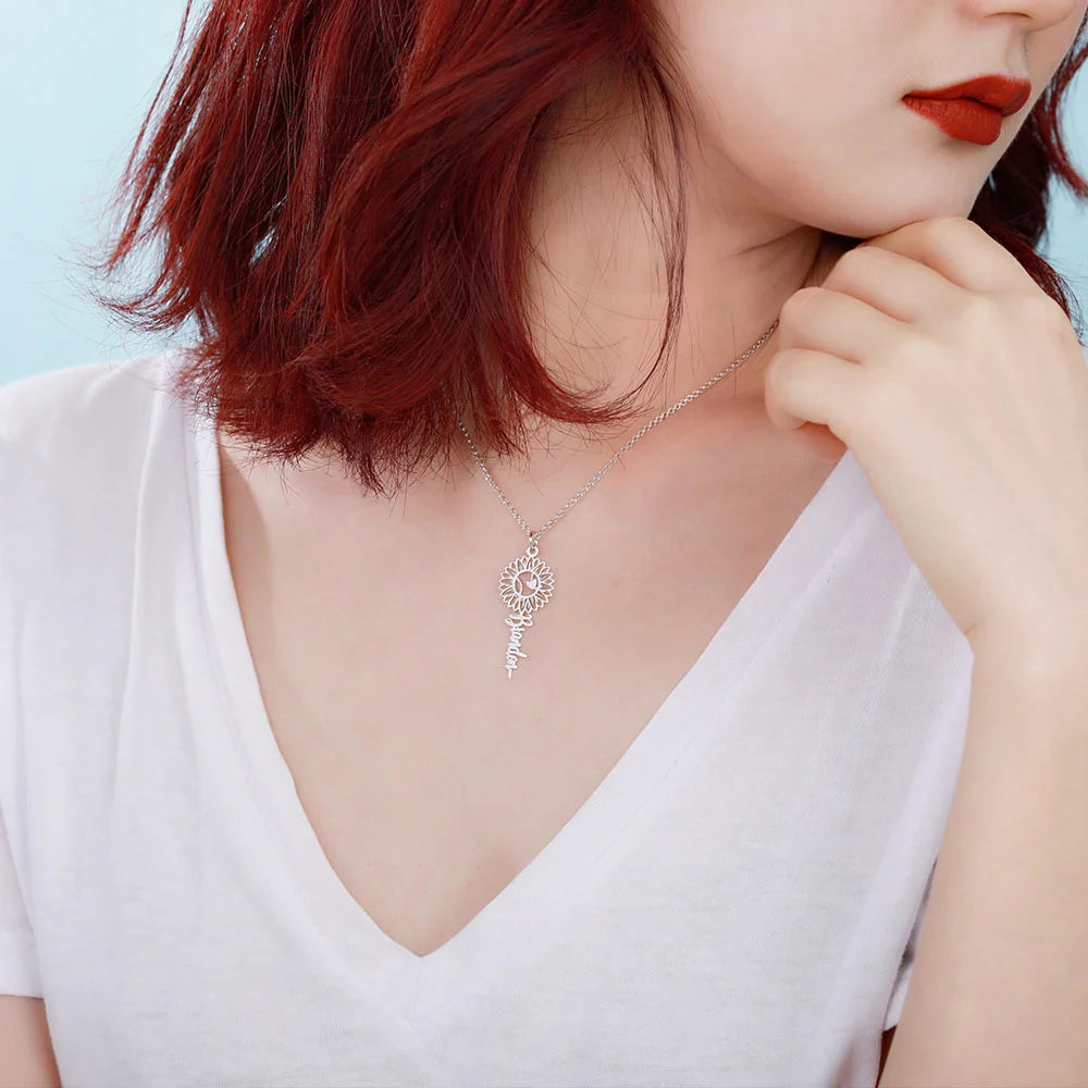 Personalized Sunflower Name Necklace with Ball-CustomLove