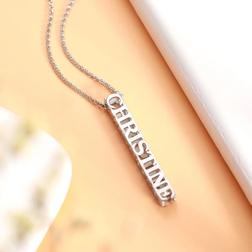 Personalized Cubic Bar Name Necklace-CustomLove