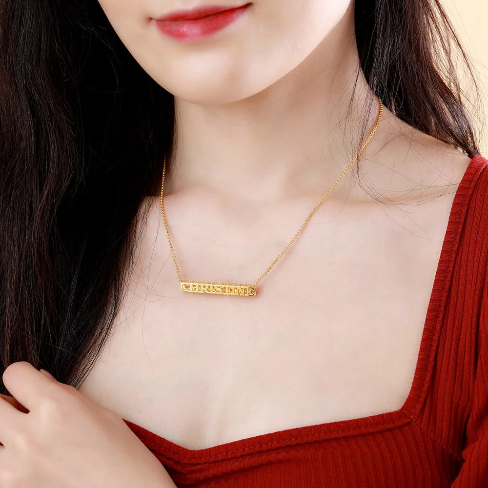 Personalized Cubic Bar Name Necklace-CustomLove