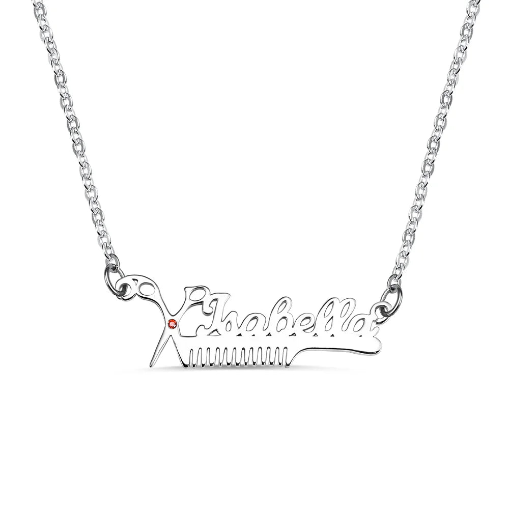 Personalized Hairdresser Birthstone Name Necklace-CustomLove