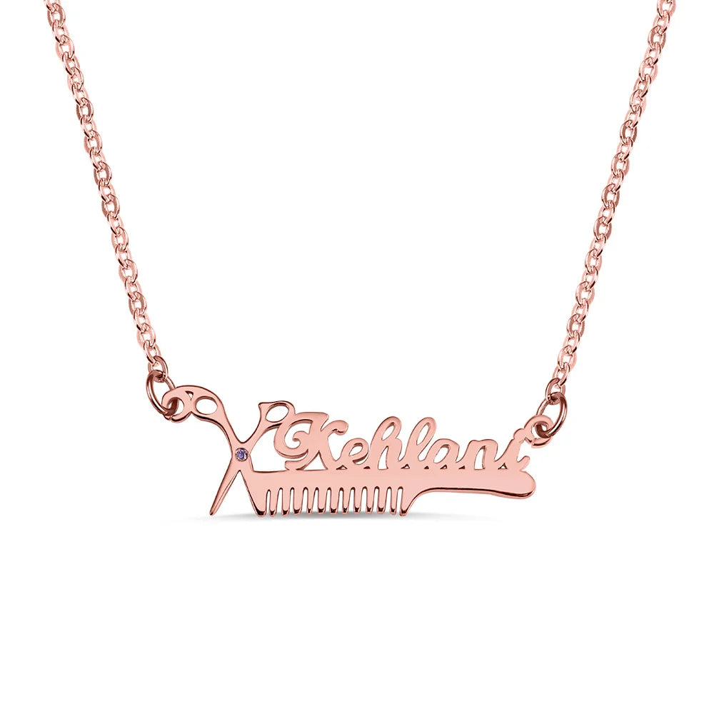 Personalized Hairdresser Birthstone Name Necklace-CustomLove