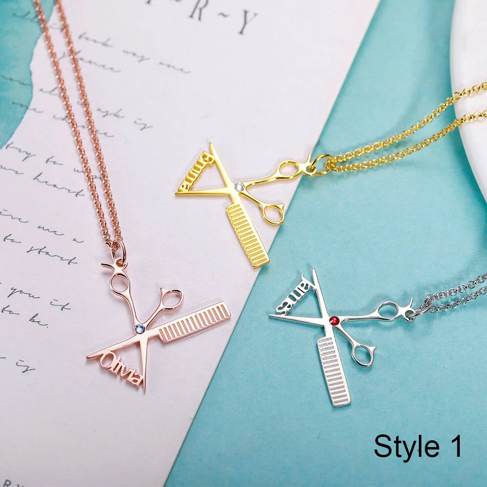 Personalized Hairdresser Birthstone Name Necklace-CustomLove