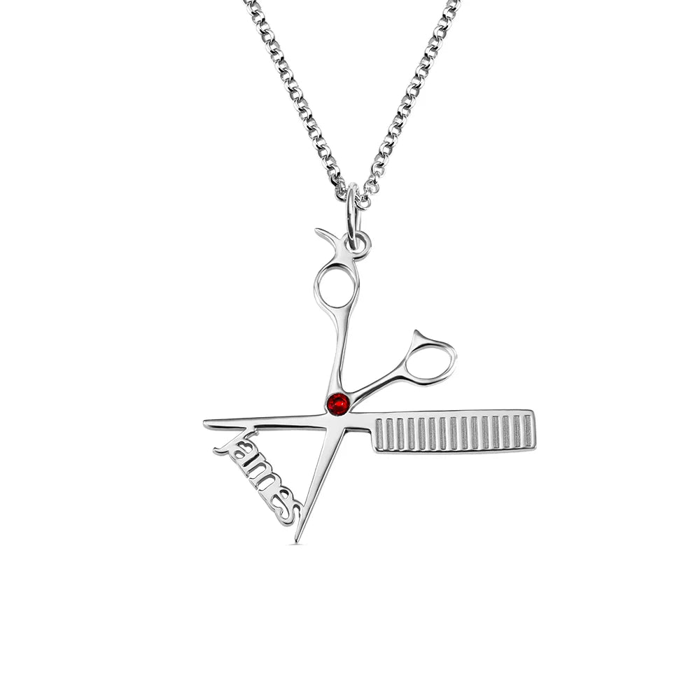Personalized Hairdresser Birthstone Name Necklace-CustomLove