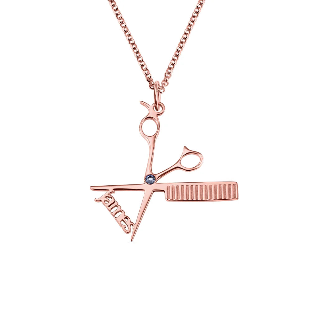 Personalized Hairdresser Birthstone Name Necklace-CustomLove