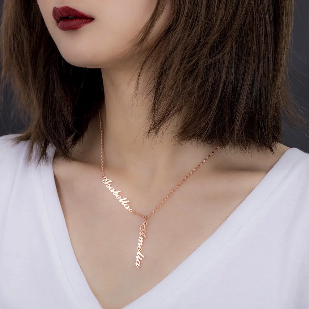 Personalized Two Names Y-shaped Necklace-CustomLove