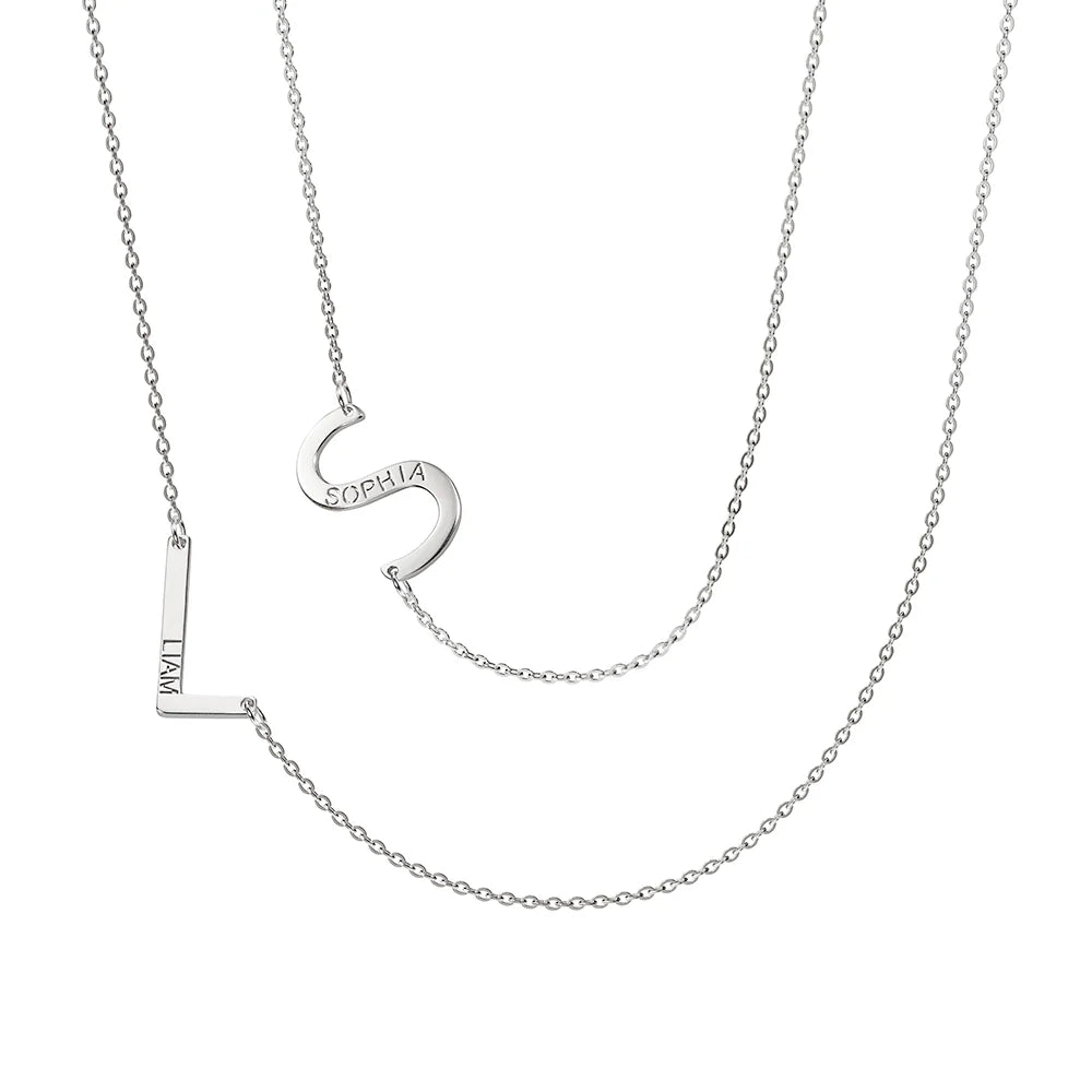 Custom-made Sideways Initial Name Necklace-CustomLove