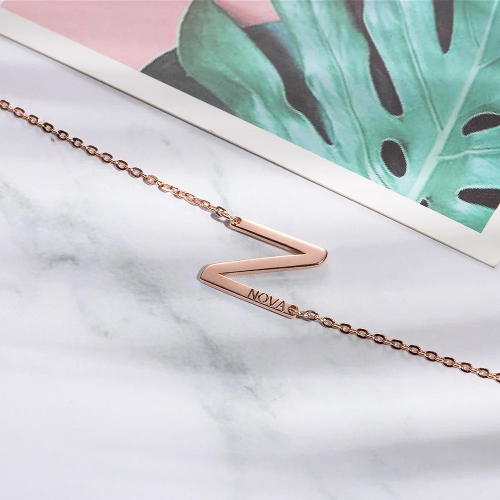 Custom-made Sideways Initial Name Necklace-CustomLove