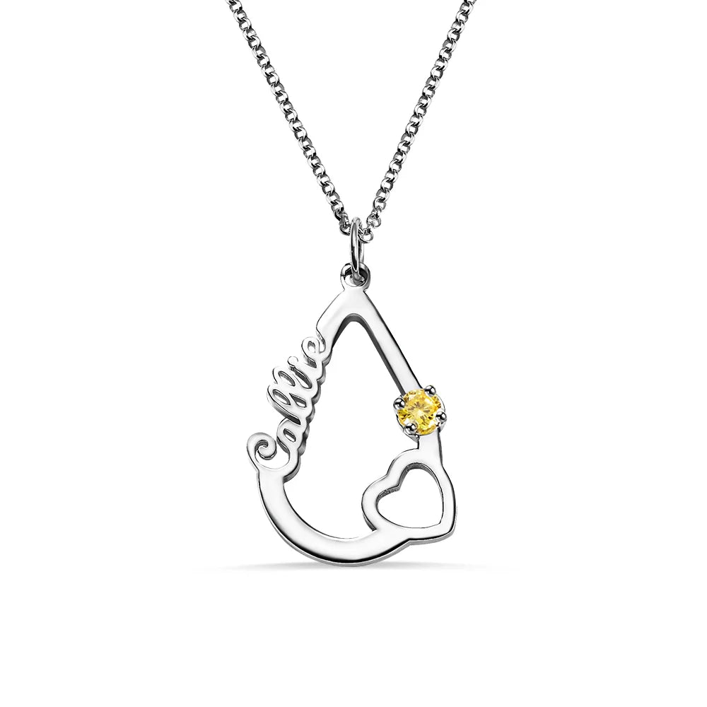 Personalized Heart & Birthstone Water Drop Necklace-CustomLove
