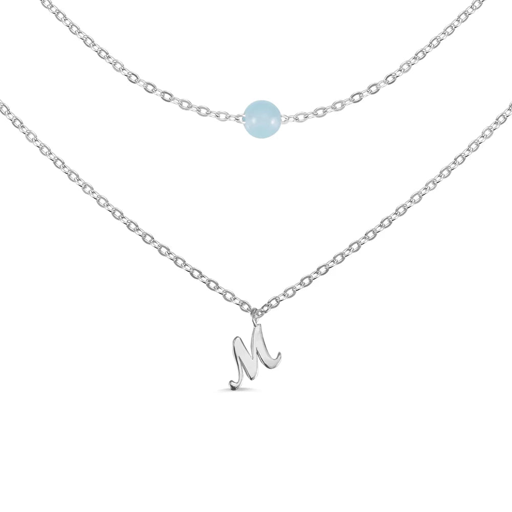 Custom Layered Moonstone and Initials Necklace-CustomLove