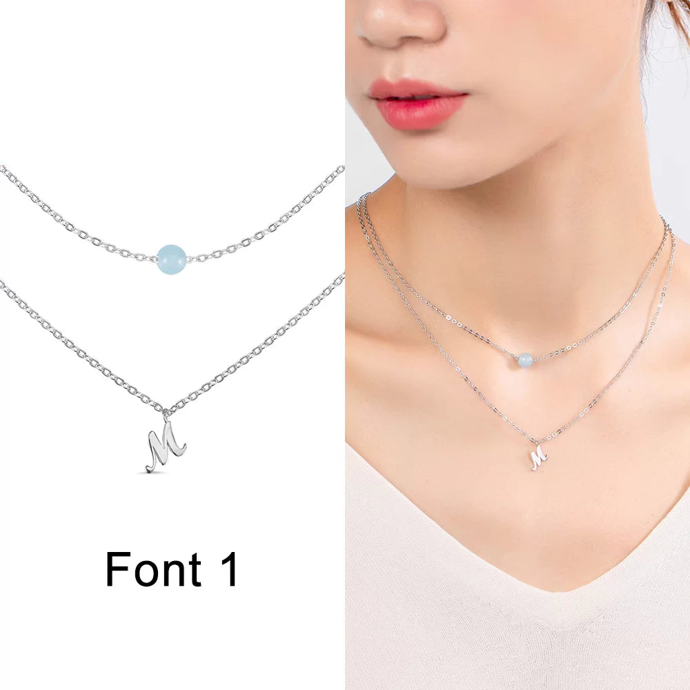 Custom Layered Moonstone and Initials Necklace-CustomLove