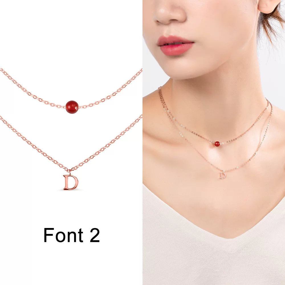 Custom Layered Moonstone and Initials Necklace-CustomLove