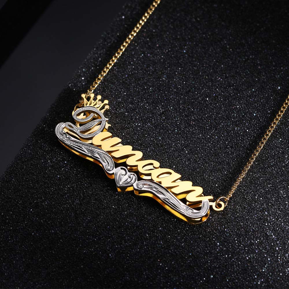 Double Plate Name Necklace in Gold-CustomLove