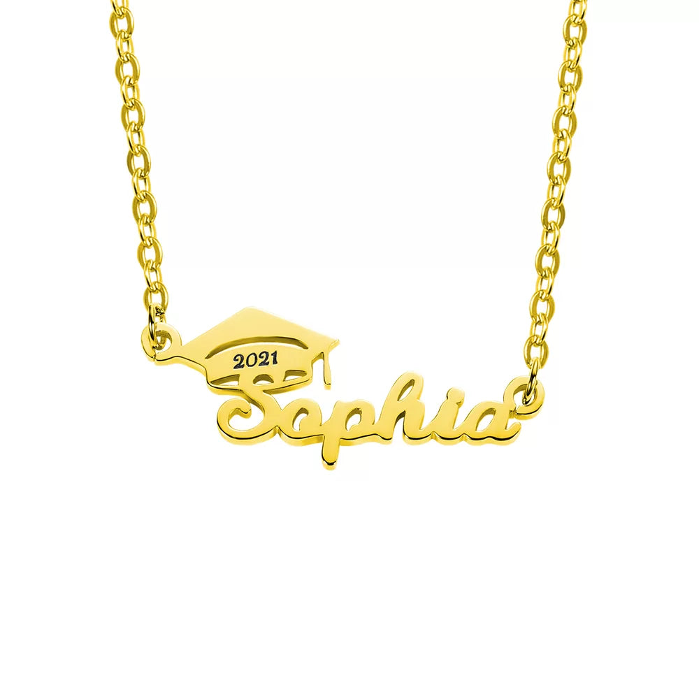 Personalized Bachelor Cap Name Necklace Graduation Gifts-CustomLove