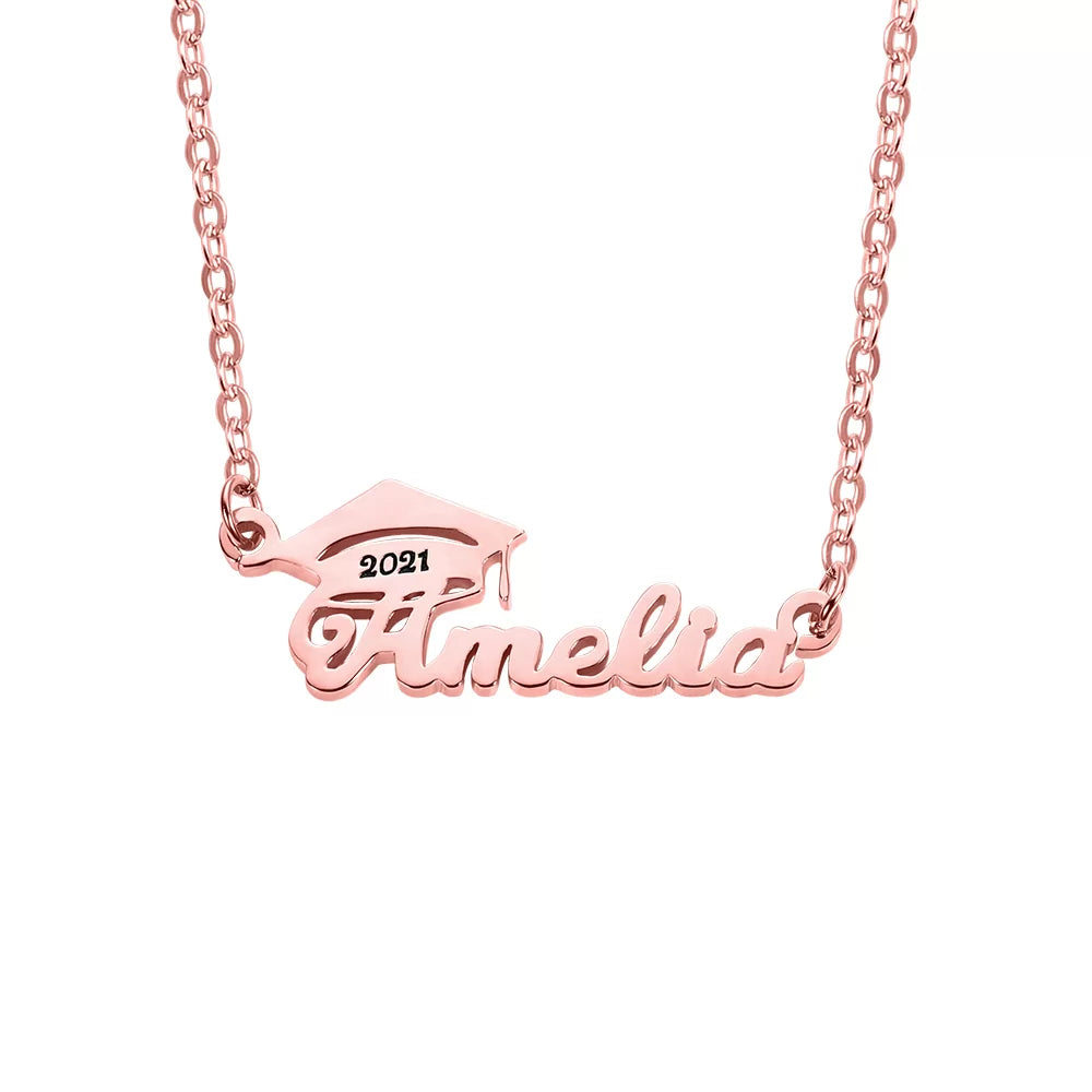 Personalized Bachelor Cap Name Necklace Graduation Gifts-CustomLove