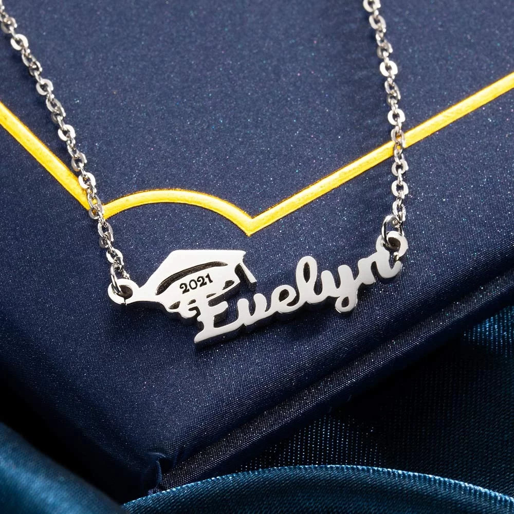 Personalized Bachelor Cap Name Necklace Graduation Gifts-CustomLove