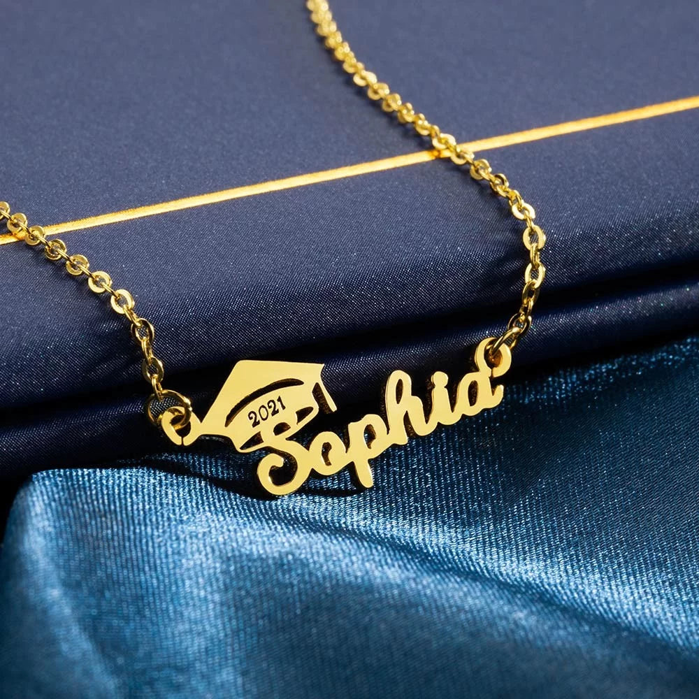 Personalized Bachelor Cap Name Necklace Graduation Gifts-CustomLove