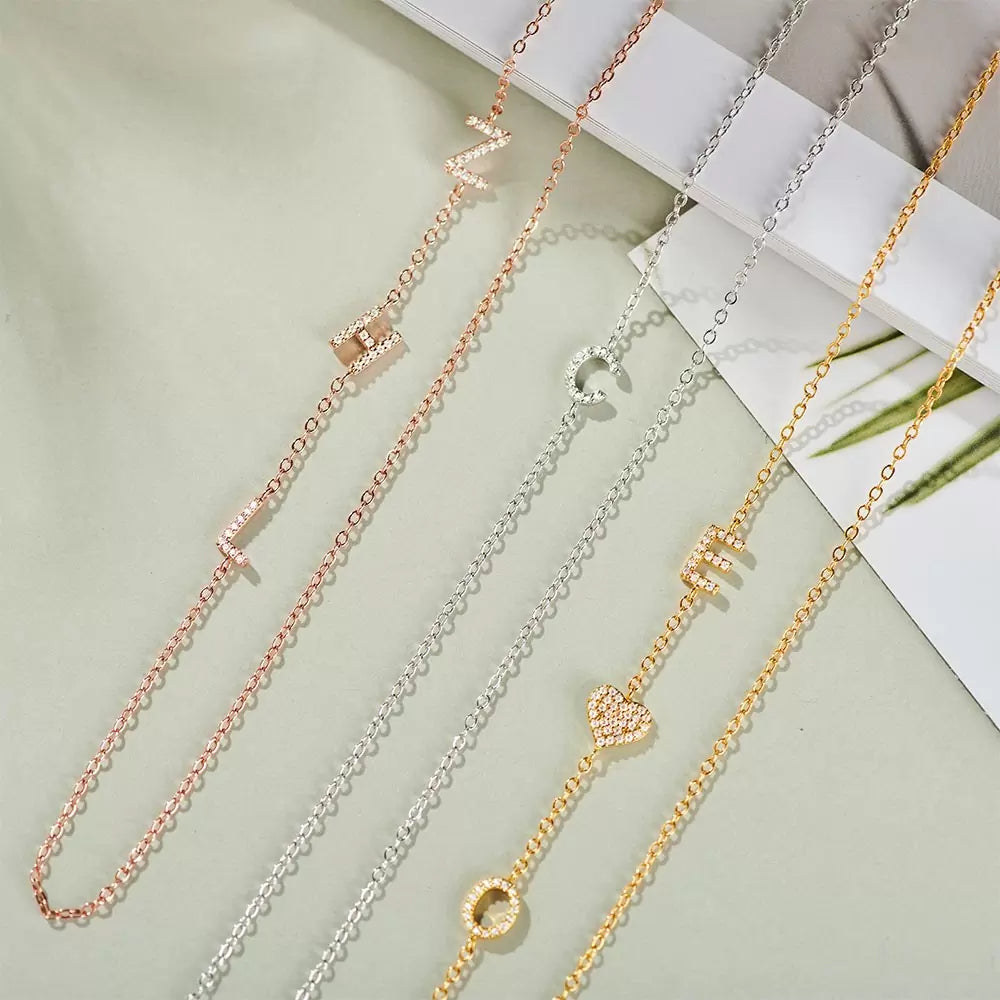 Custom Sideways Initial Necklace Sterling Silver-CustomLove
