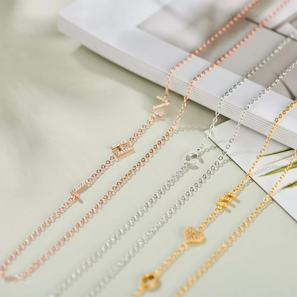 Custom Sideways Initial Necklace Sterling Silver-CustomLove