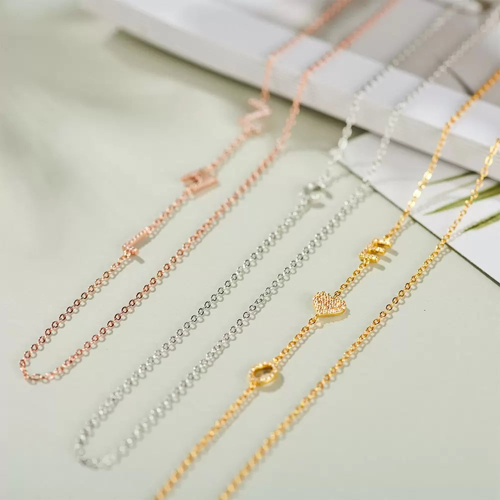 Custom Sideways Initial Necklace Sterling Silver-CustomLove