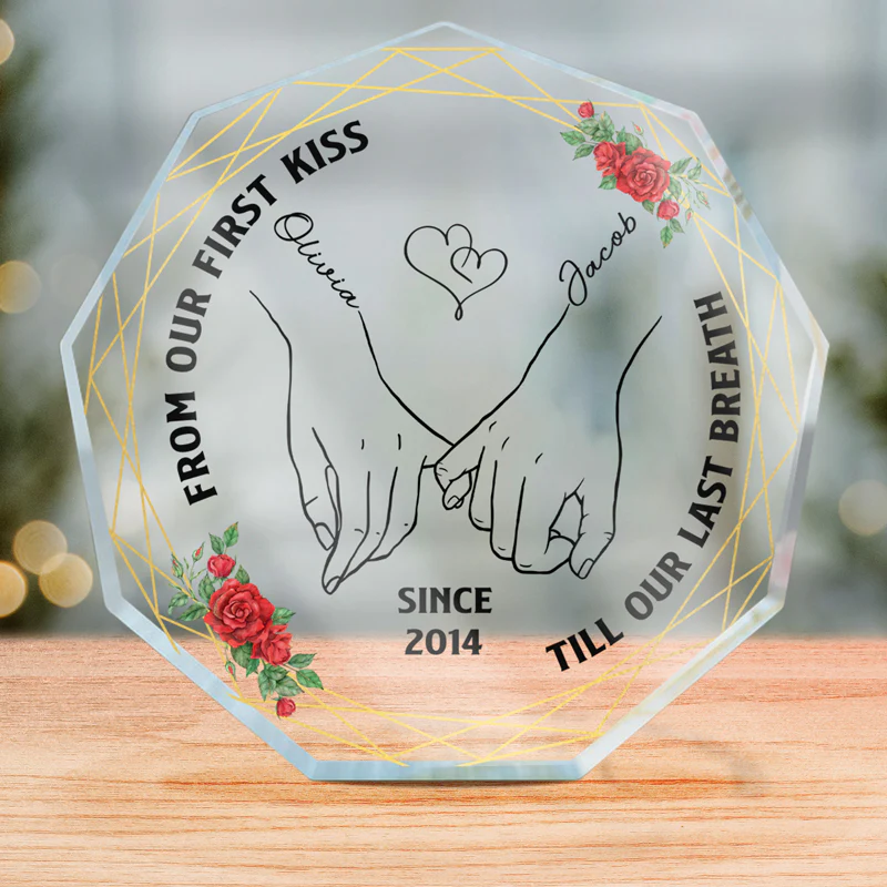 Personalized Custom Shaped Acrylic Plaque - From Our First Kiss - CustomLove