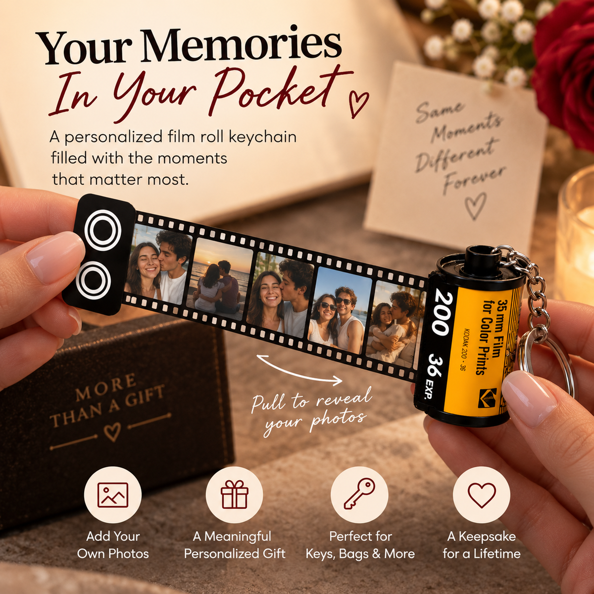 Personalized Retro Film Roll Photo Keychain