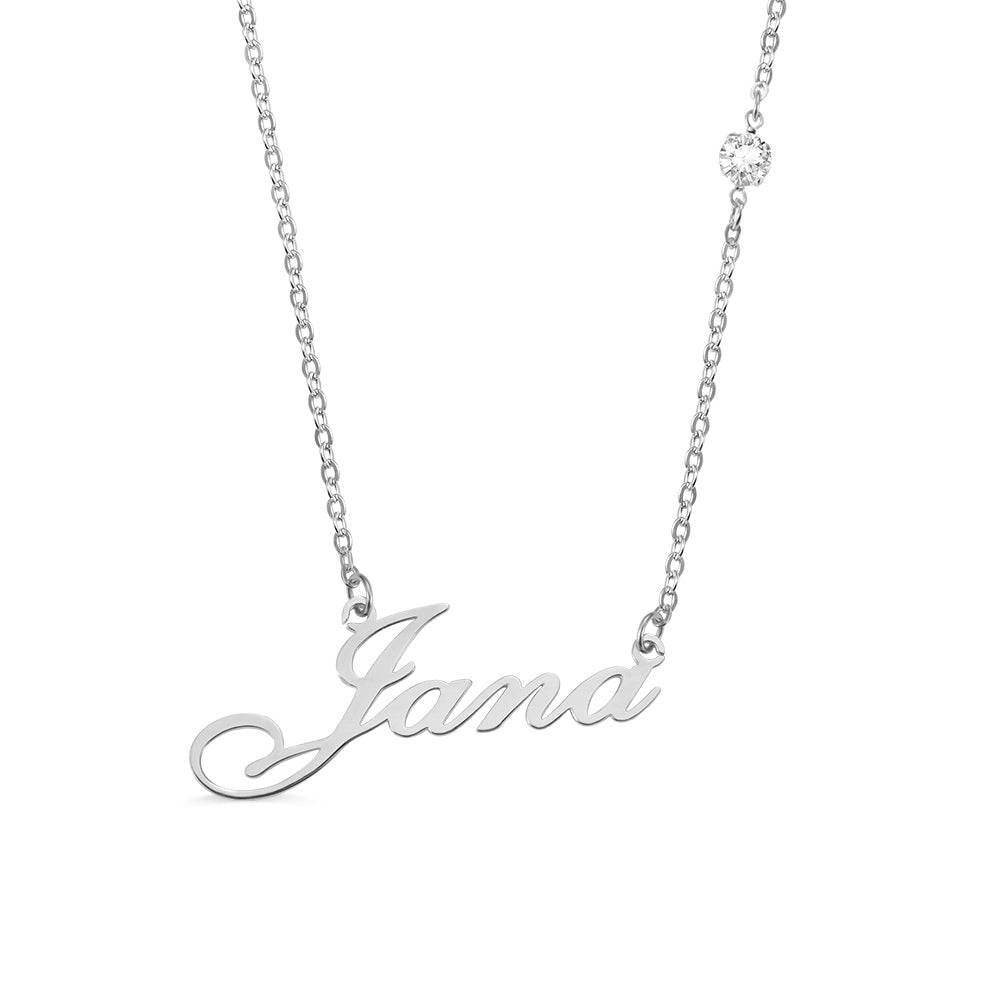 Personalized Name Necklace with Birthstone In Sterling Silver-CustomLove