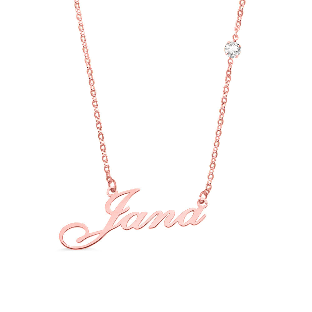 Personalized Name Necklace with Birthstone In Sterling Silver-CustomLove
