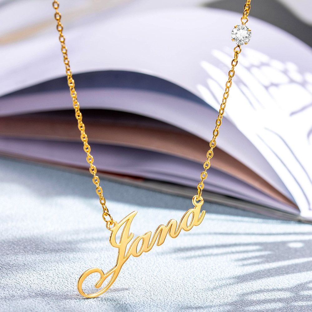Personalized Name Necklace with Birthstone In Sterling Silver-CustomLove