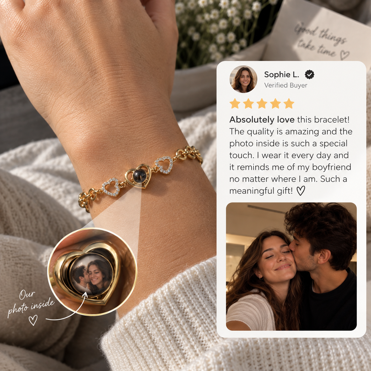 Personalized Hearts Photo Bracelet