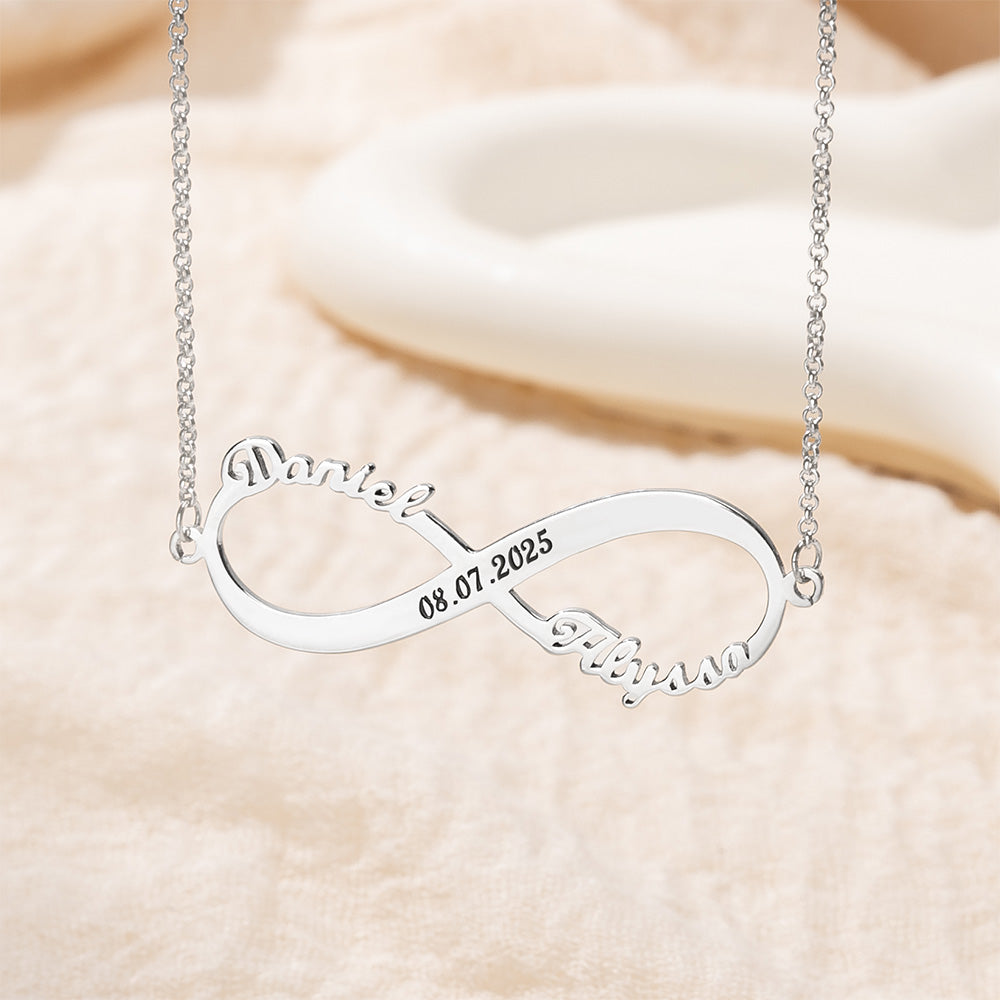 Custom 2 Names Infinity Necklace with Date in Silver-CustomLove