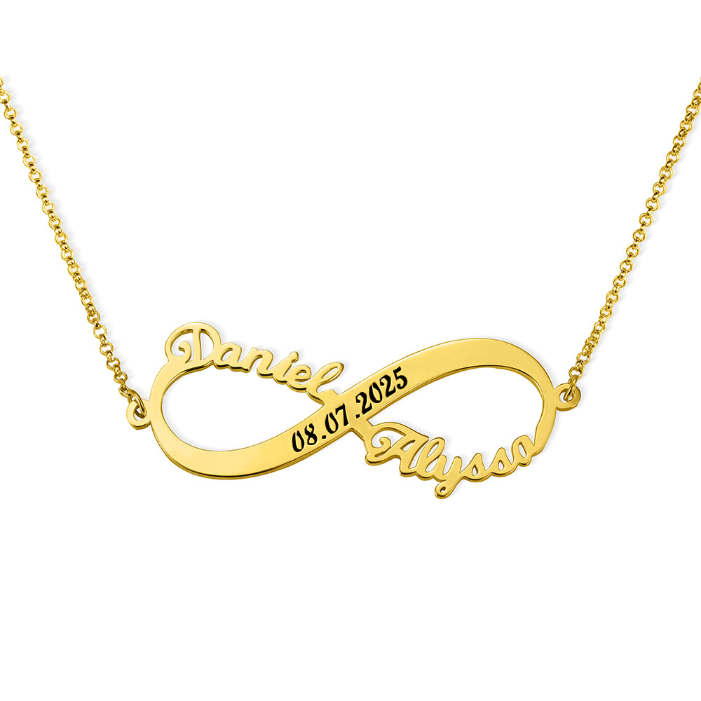 Custom 2 Names Infinity Necklace with Date in Silver-CustomLove