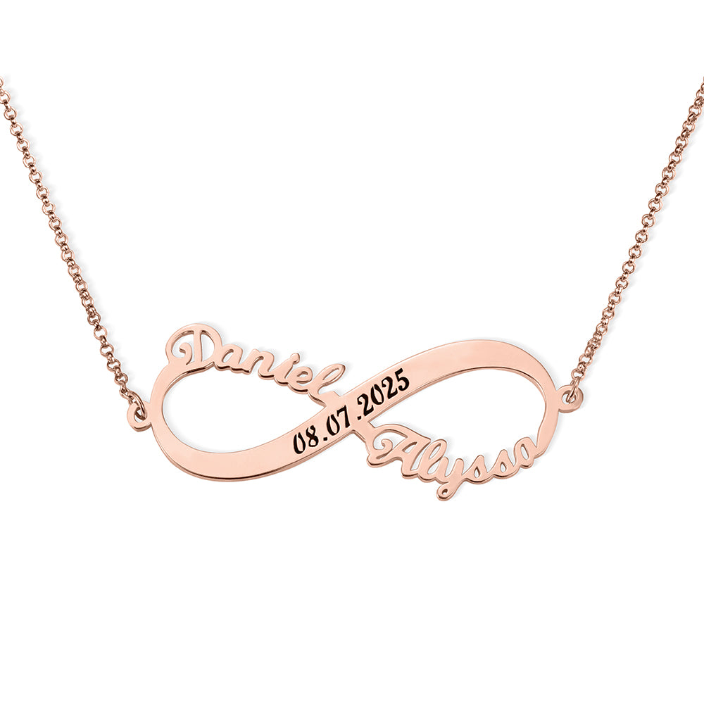 Custom 2 Names Infinity Necklace with Date in Silver-CustomLove
