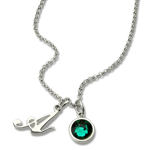 Personalized Birthstone Initial Letter Necklace-CustomLove