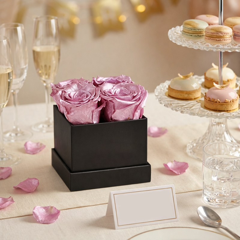 4 Rose Black Box with Infinity Roses Luxury Gift