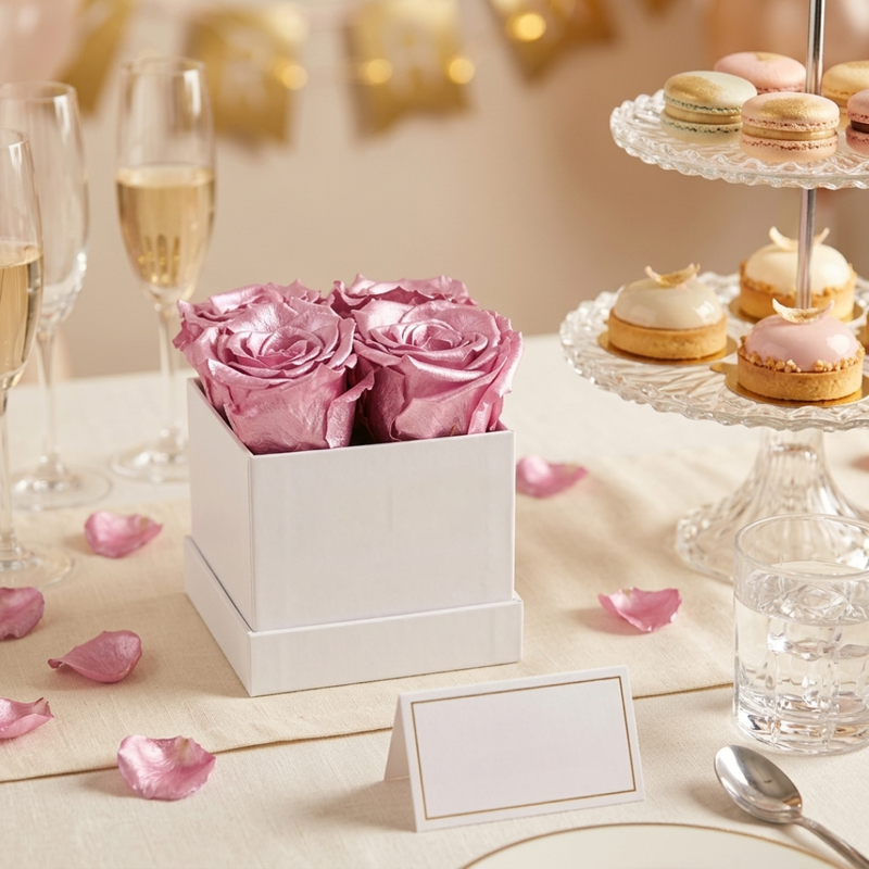4 Rose White Box with Infinity Roses Luxury Gift
