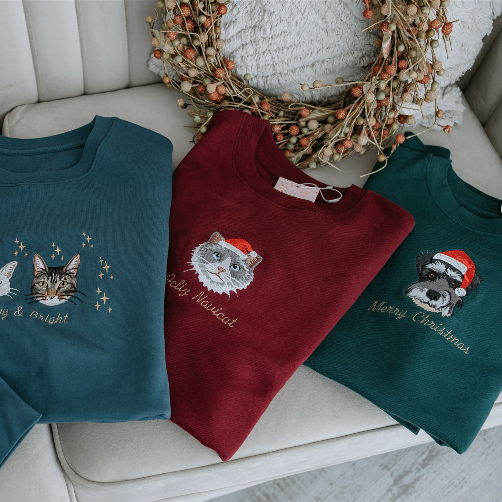 Embroidered Pet Portrait Organic Christmas Jumper Sweatshirt-CustomLove