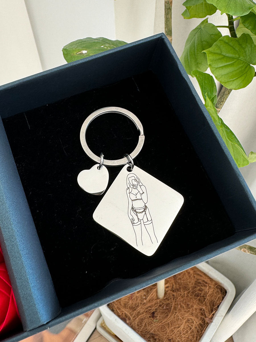 Personalized Outlined Photo Keychain-CustomLove