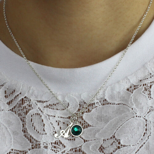 Personalized Birthstone Initial Letter Necklace-CustomLove