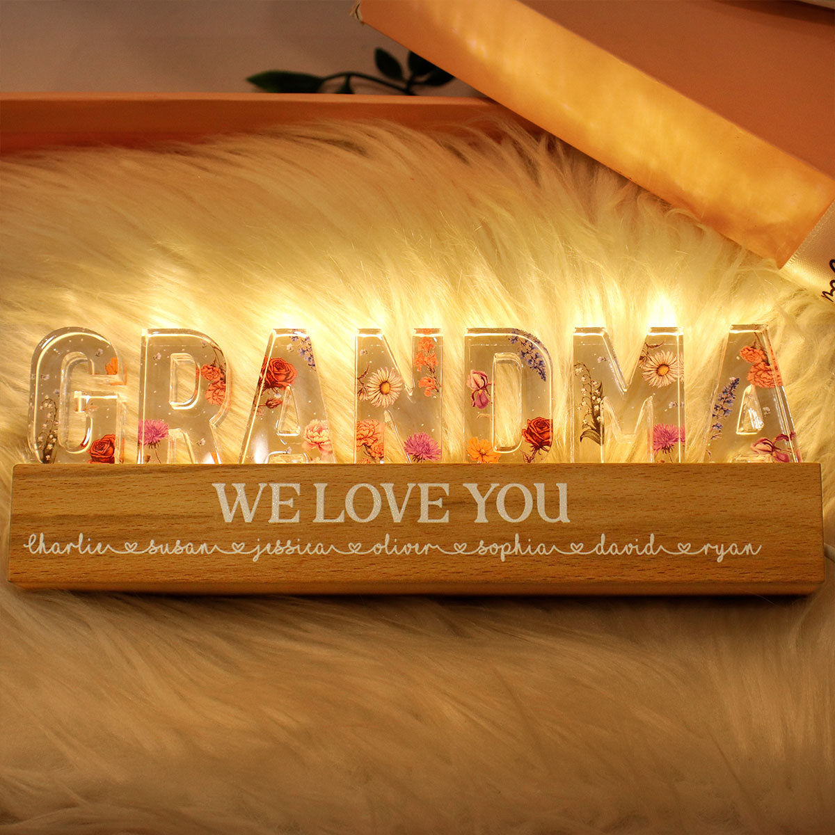 Personalized Flower Printed LED Night Light-CustomLove