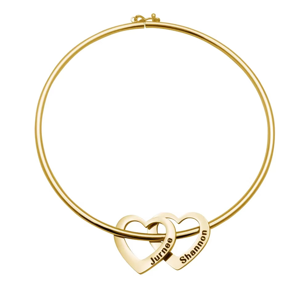 Custom Heart Pendant Bangle – 18K Gold Plated Bracelet