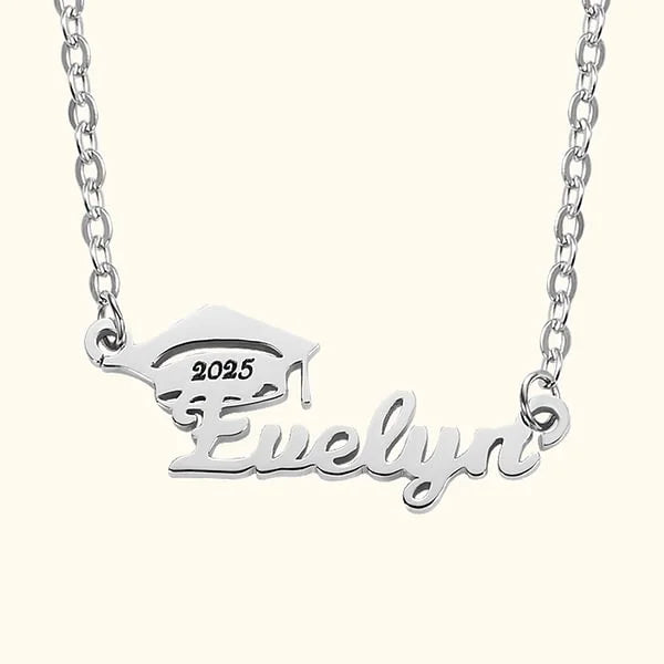 Personalized Bachelor Cap Name Necklace Graduation Gifts-CustomLove